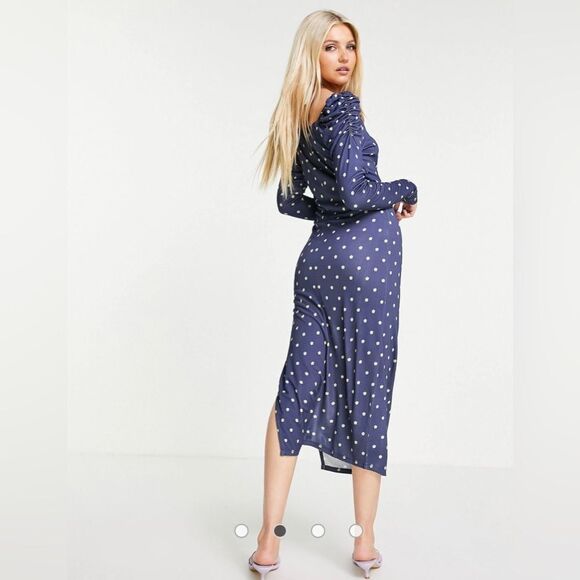 TED Baker Ditsy Spot Long Sleeve Jersey Midi Dress - Picture 2 of 8